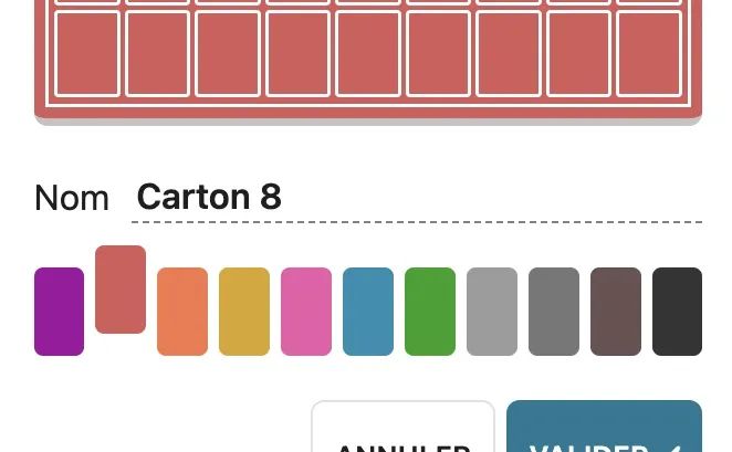La palette pour choisir la couleur d’un carton.
