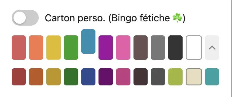La palette de couleurs des cartons avec une seconde rangée de nuances.