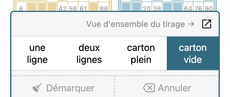 Le mode carton vide sélectionné dans le clavier de tirage.