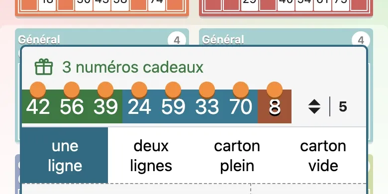 Les numéros cadeaux apparaissent en vert dans le clavier de tirage.