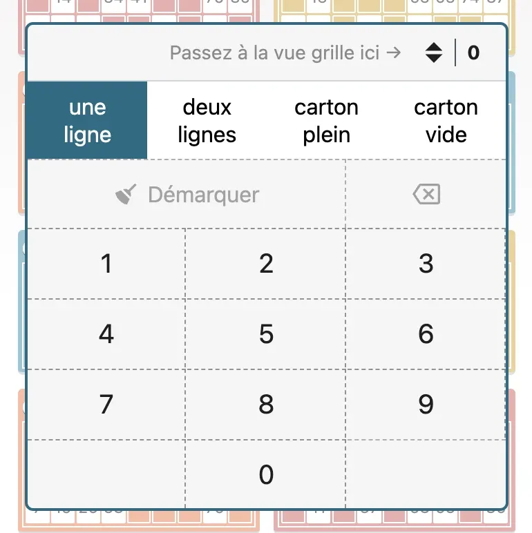 Le clavier élargi à trois colonnes avec son accès à la grille de tirage.