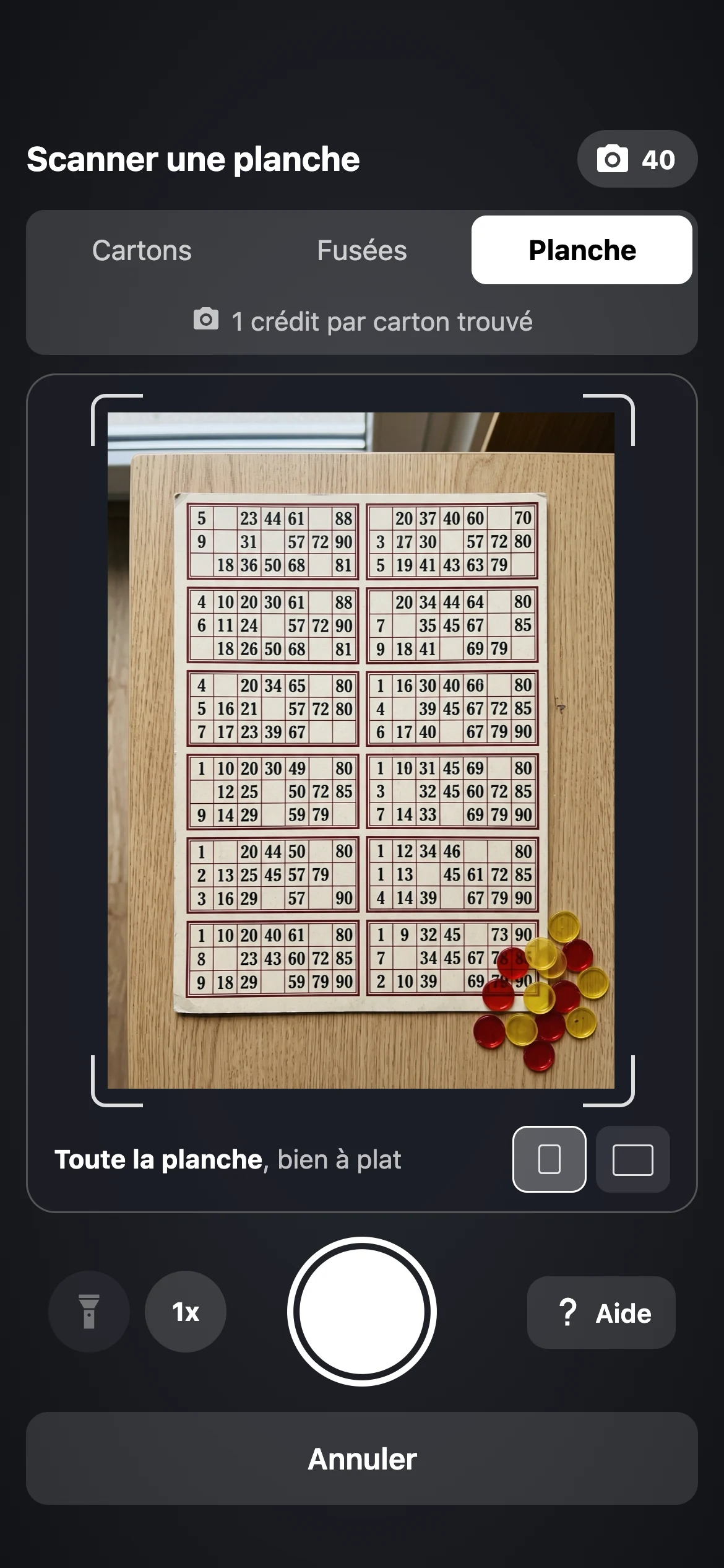 Loto Quine : L'écran de scan photo